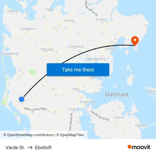 Varde St. to Ebeltoft map
