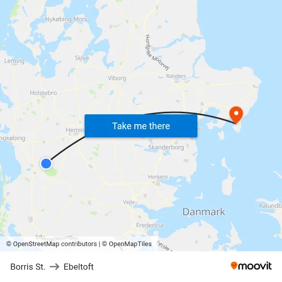 Borris St. to Ebeltoft map