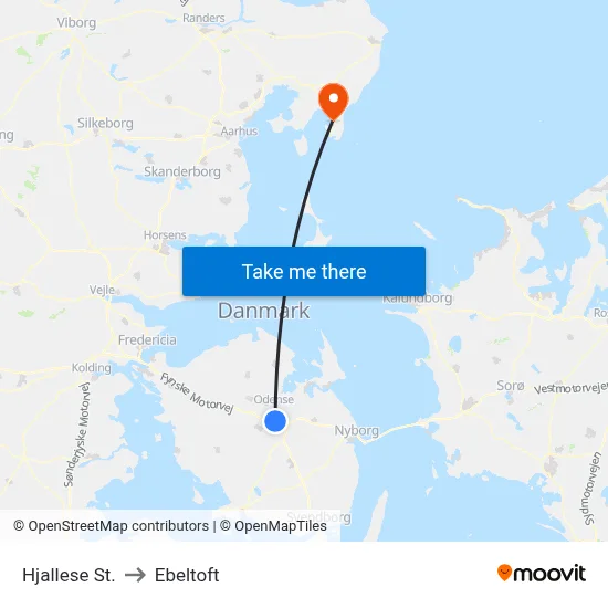 Hjallese St. to Ebeltoft map