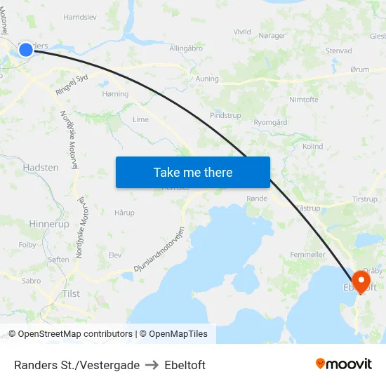 Randers St./Vestergade to Ebeltoft map
