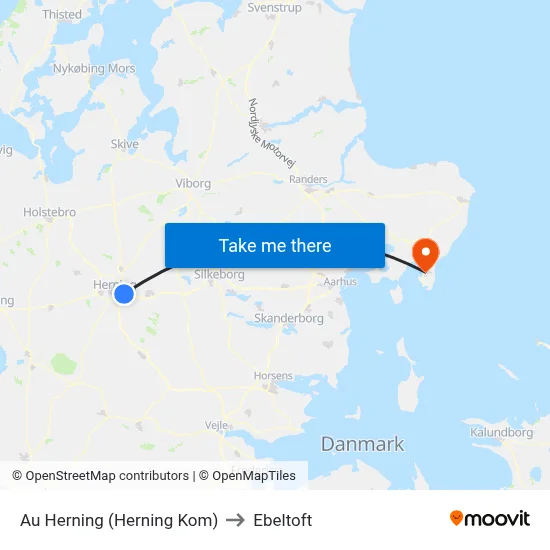 Au Herning (Herning Kom) to Ebeltoft map