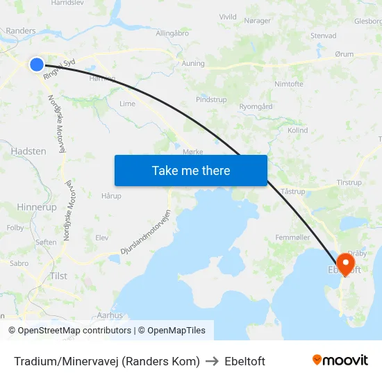 Tradium/Minervavej (Randers Kom) to Ebeltoft map