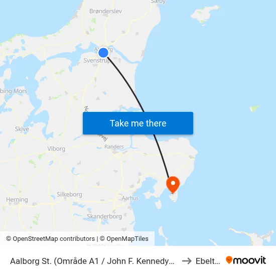 Aalborg St. (Område A1 / John F. Kennedys Plads) to Ebeltoft map