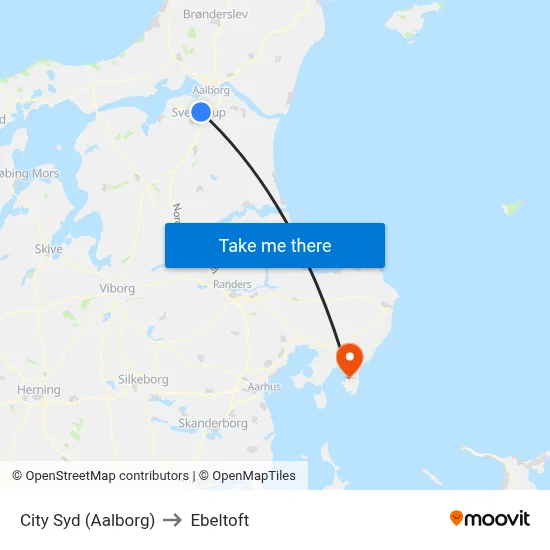 City Syd (Aalborg) to Ebeltoft map