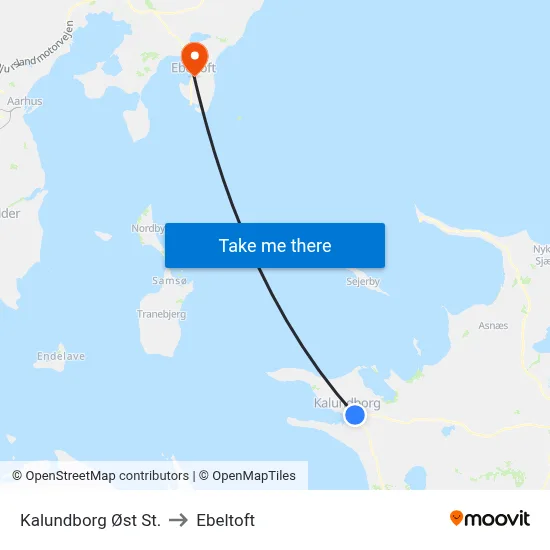 Kalundborg Øst St. to Ebeltoft map