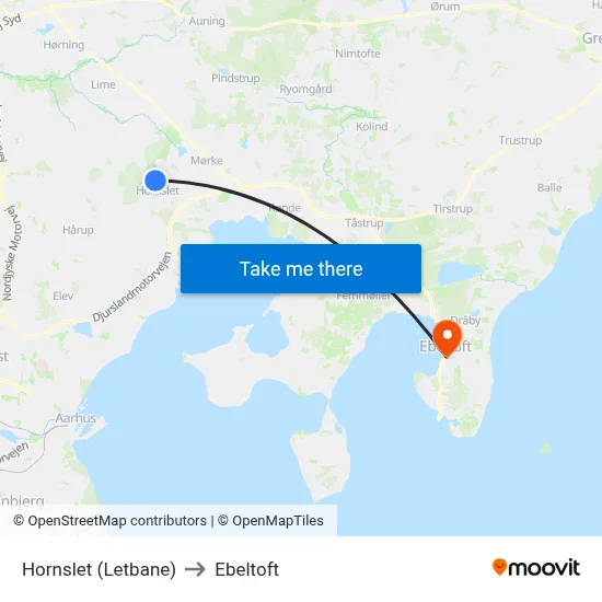Hornslet (Letbane) to Ebeltoft map