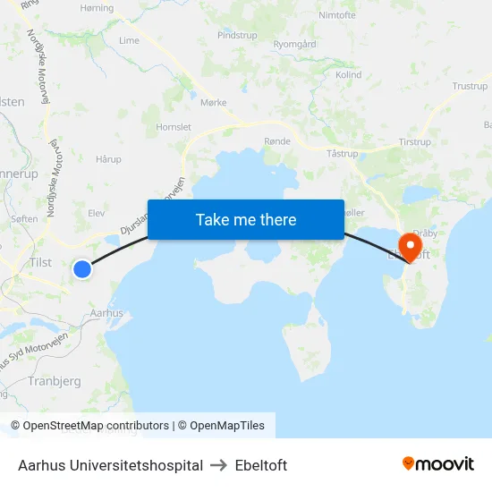 Aarhus Universitetshospital to Ebeltoft map