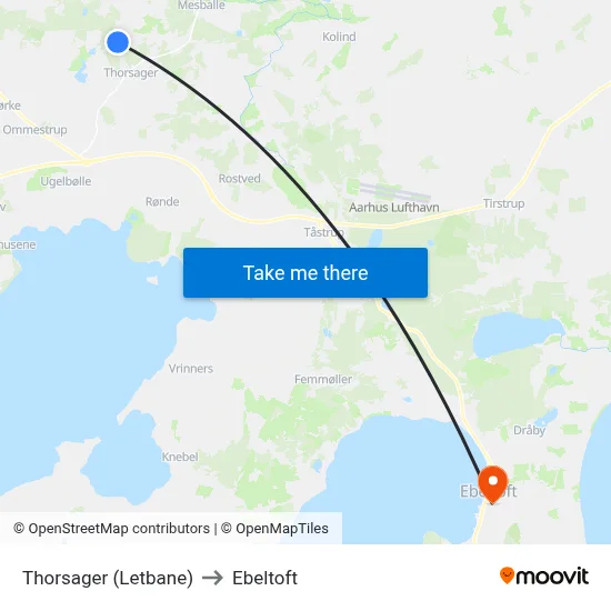 Thorsager (Letbane) to Ebeltoft map