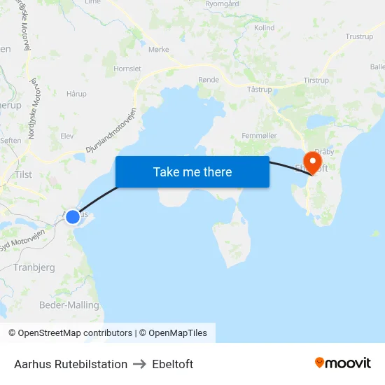 Aarhus Rutebilstation to Ebeltoft map