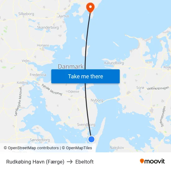 Rudkøbing Havn (Færge) to Ebeltoft map