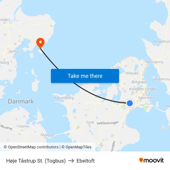 Høje Tåstrup St. (Togbus) to Ebeltoft map