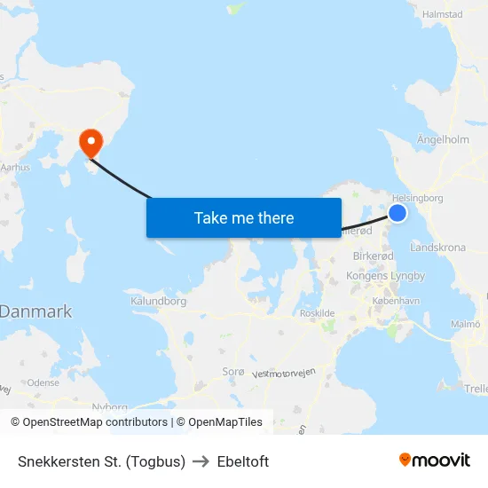 Snekkersten St. (Togbus) to Ebeltoft map