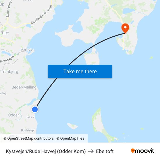 Kystvejen/Rude Havvej (Odder Kom) to Ebeltoft map