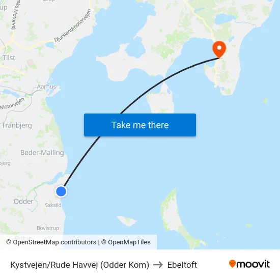 Kystvejen/Rude Havvej (Odder Kom) to Ebeltoft map