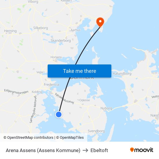 Arena Assens (Assens Kommune) to Ebeltoft map