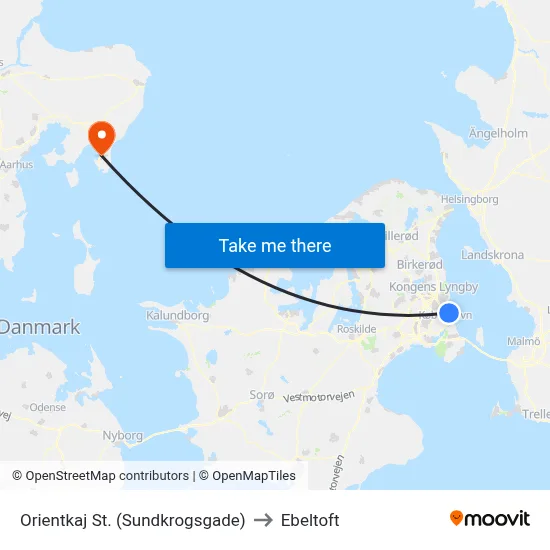 Orientkaj St. (Sundkrogsgade) to Ebeltoft map