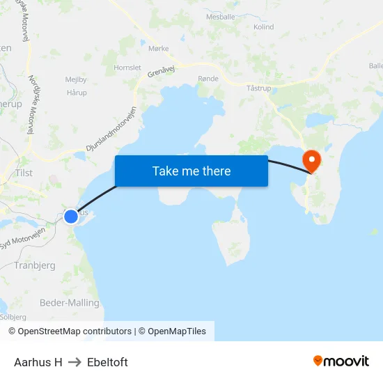 Aarhus H to Ebeltoft map