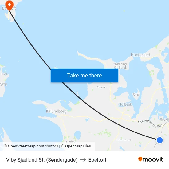 Viby Sjælland St. (Søndergade) to Ebeltoft map