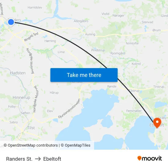 Randers St. to Ebeltoft map
