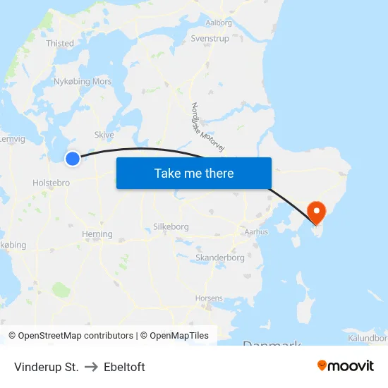 Vinderup St. to Ebeltoft map