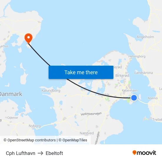 Cph Lufthavn to Ebeltoft map