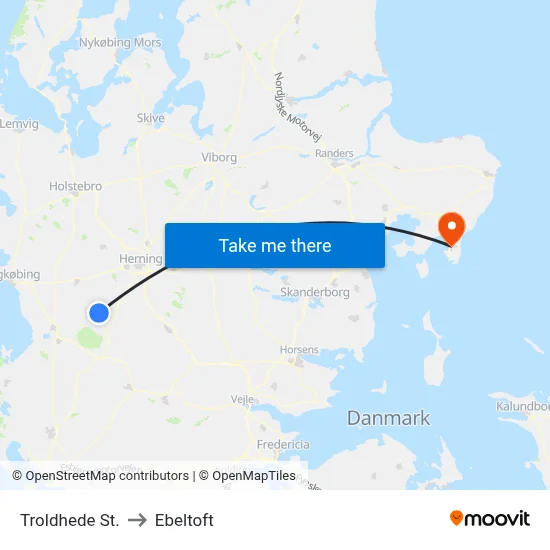 Troldhede St. to Ebeltoft map