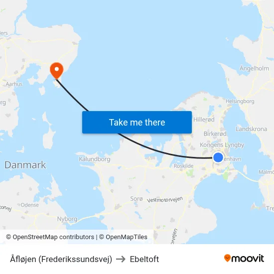 Åfløjen (Frederikssundsvej) to Ebeltoft map