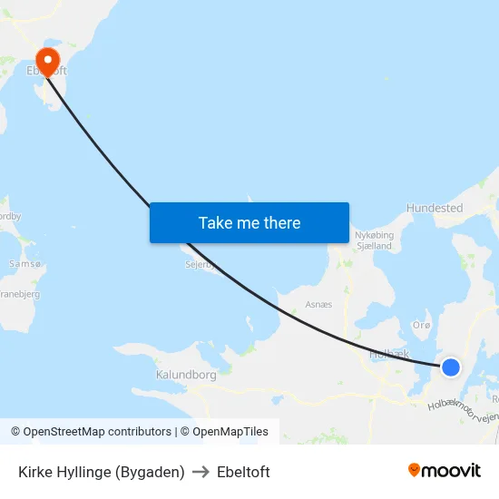 Kirke Hyllinge (Bygaden) to Ebeltoft map