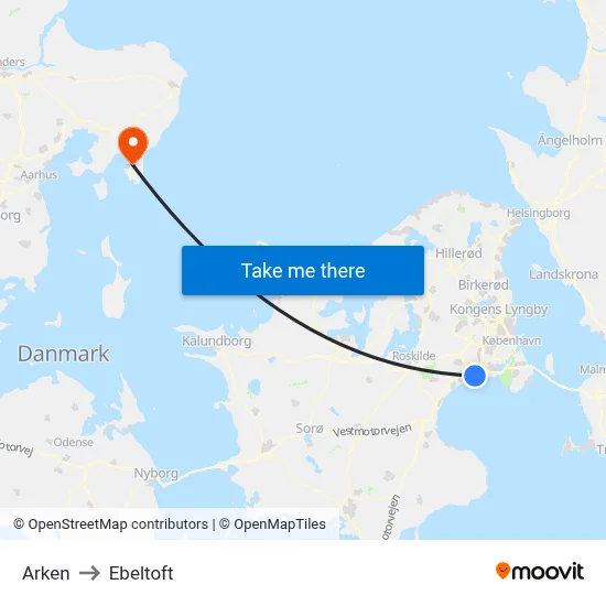 Arken to Ebeltoft map