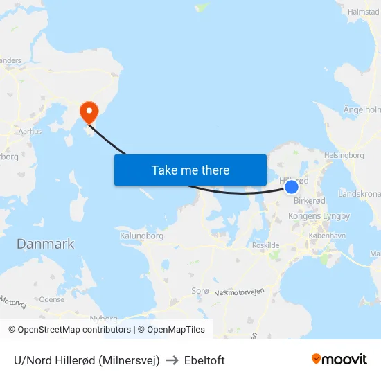 U/Nord Hillerød (Milnersvej) to Ebeltoft map