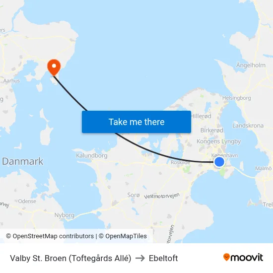 Valby St. Broen (Toftegårds Allé) to Ebeltoft map
