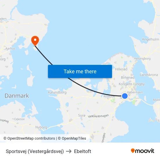 Sportsvej (Vestergårdsvej) to Ebeltoft map