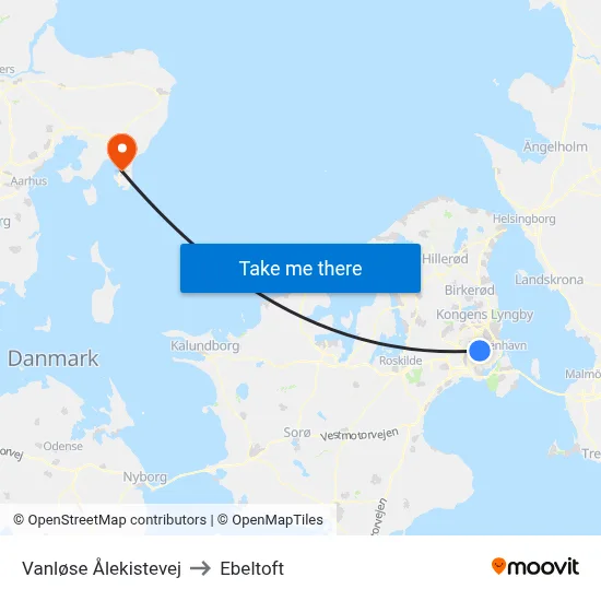 Vanløse Ålekistevej to Ebeltoft map