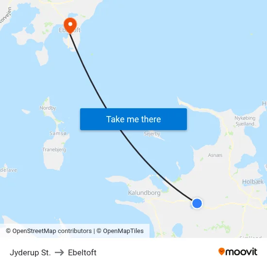 Jyderup St. to Ebeltoft map