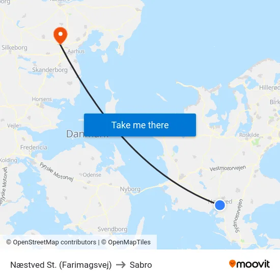 Næstved St. (Farimagsvej) to Sabro map