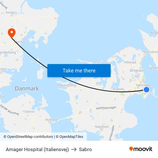 Amager Hospital (Italiensvej) to Sabro map