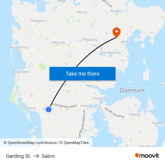 Gørding St. to Sabro map