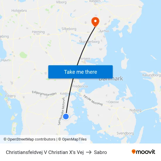 Christiansfeldvej V Christian X's Vej to Sabro map