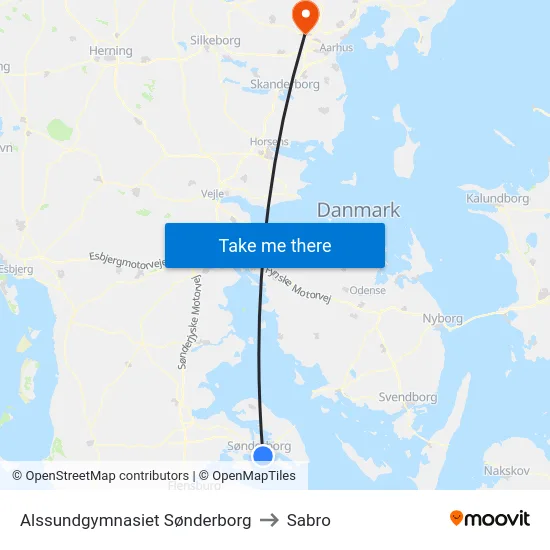 Alssundgymnasiet Sønderborg to Sabro map