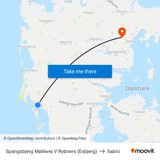 Spangsbjerg Møllevej V Rybners (Esbjerg) to Sabro map