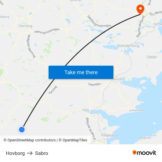 Hovborg to Sabro map