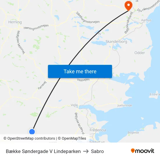 Bække Søndergade V Lindeparken to Sabro map