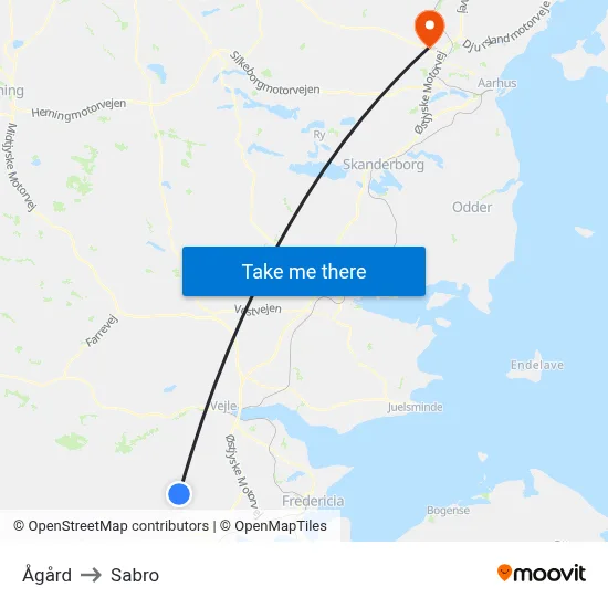 Ågård to Sabro map