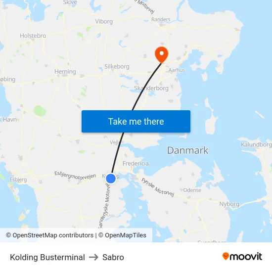 Kolding Busterminal to Sabro map