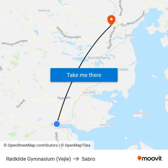 Rødkilde Gymnasium (Vejle) to Sabro map
