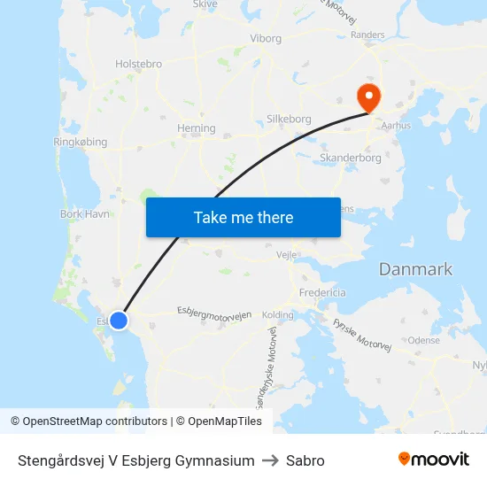 Stengårdsvej V Esbjerg Gymnasium to Sabro map