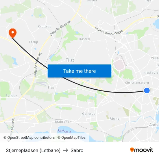 Stjernepladsen (Letbane) to Sabro map