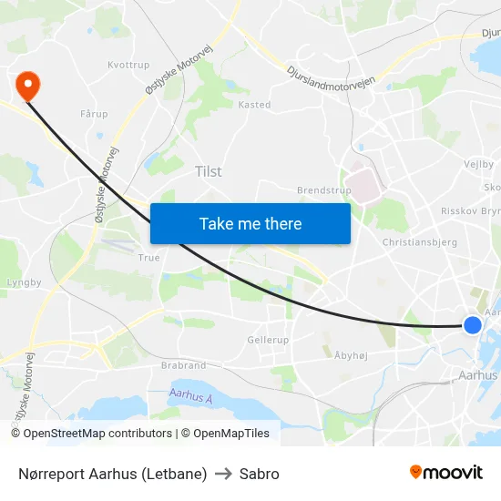 Nørreport Aarhus (Letbane) to Sabro map