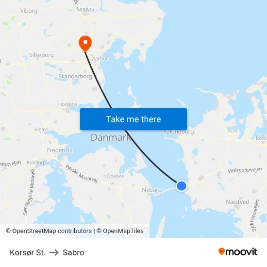Korsør St. to Sabro map