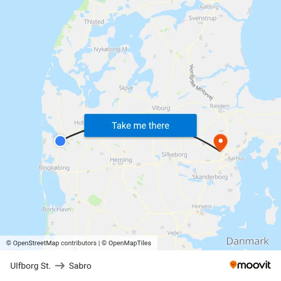 Ulfborg St. to Sabro map